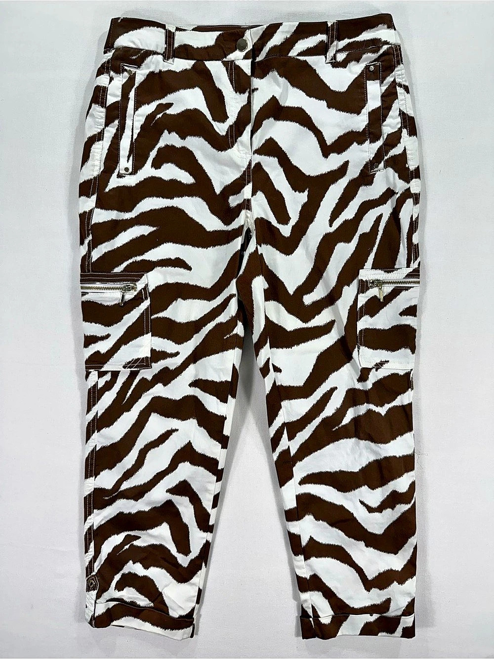 Chico's Zebra Print Crop Cargo Pants in Brown & White Size 0